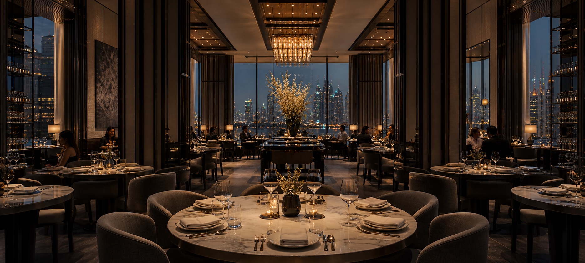 Elegant fine dining room at Nocturne Dubai