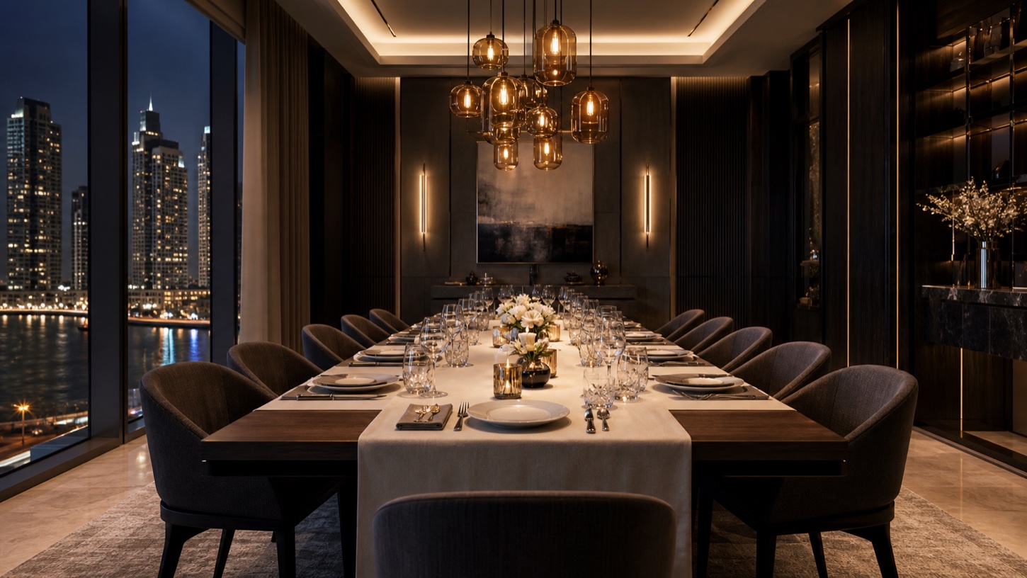 Private dining room with long table