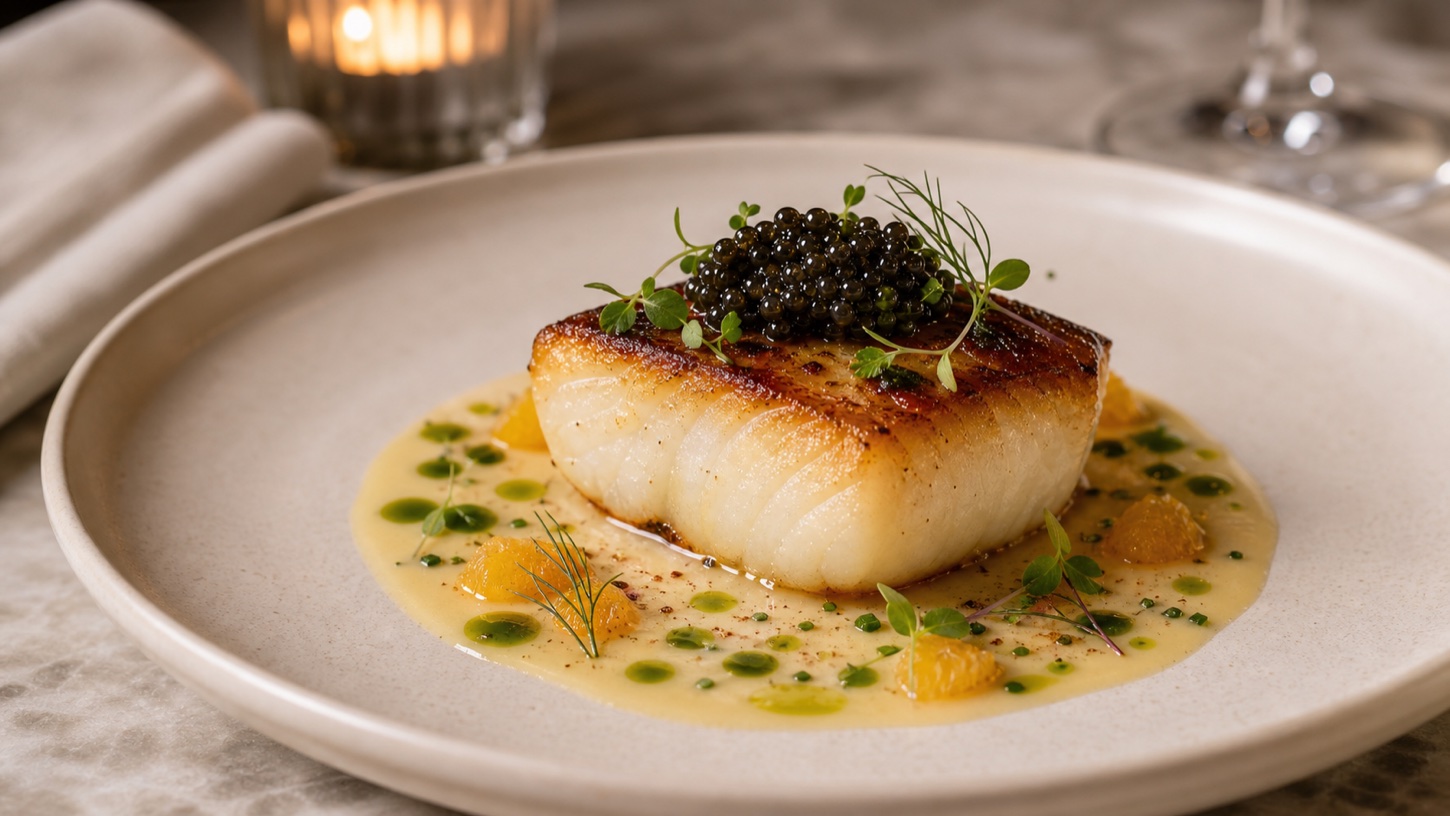 Fine dining black cod signature dish